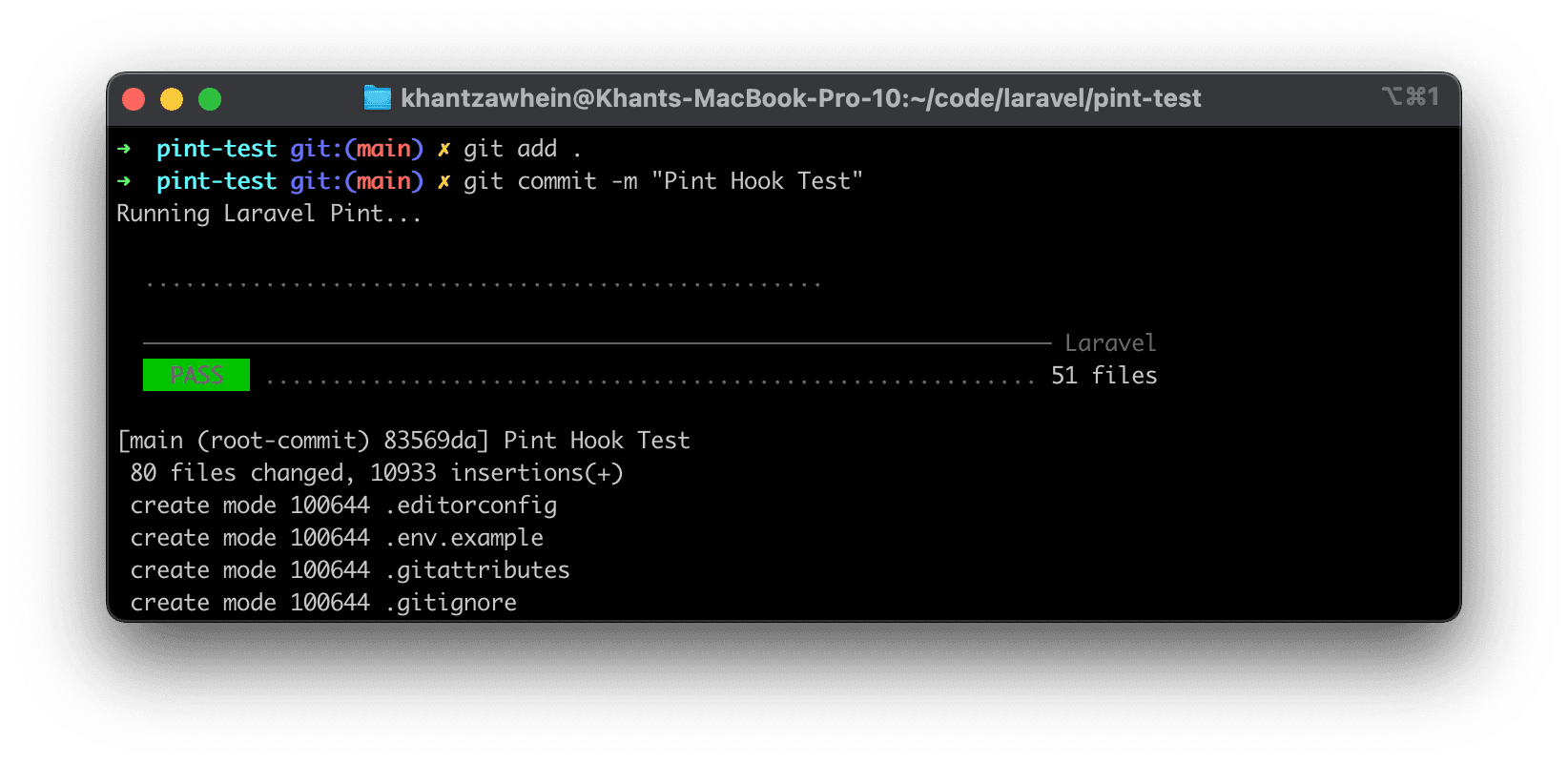 Setup Laravel Pint in Git Pre-Commit Hook without using any dependencies